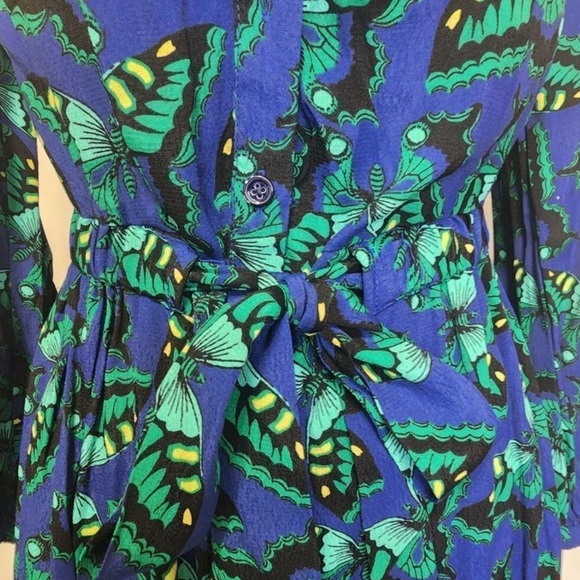 Anthropologie Maeve Blue Green Butterfly Pippa Button Up Shirt Dress sz XS - Picture 12 of 14